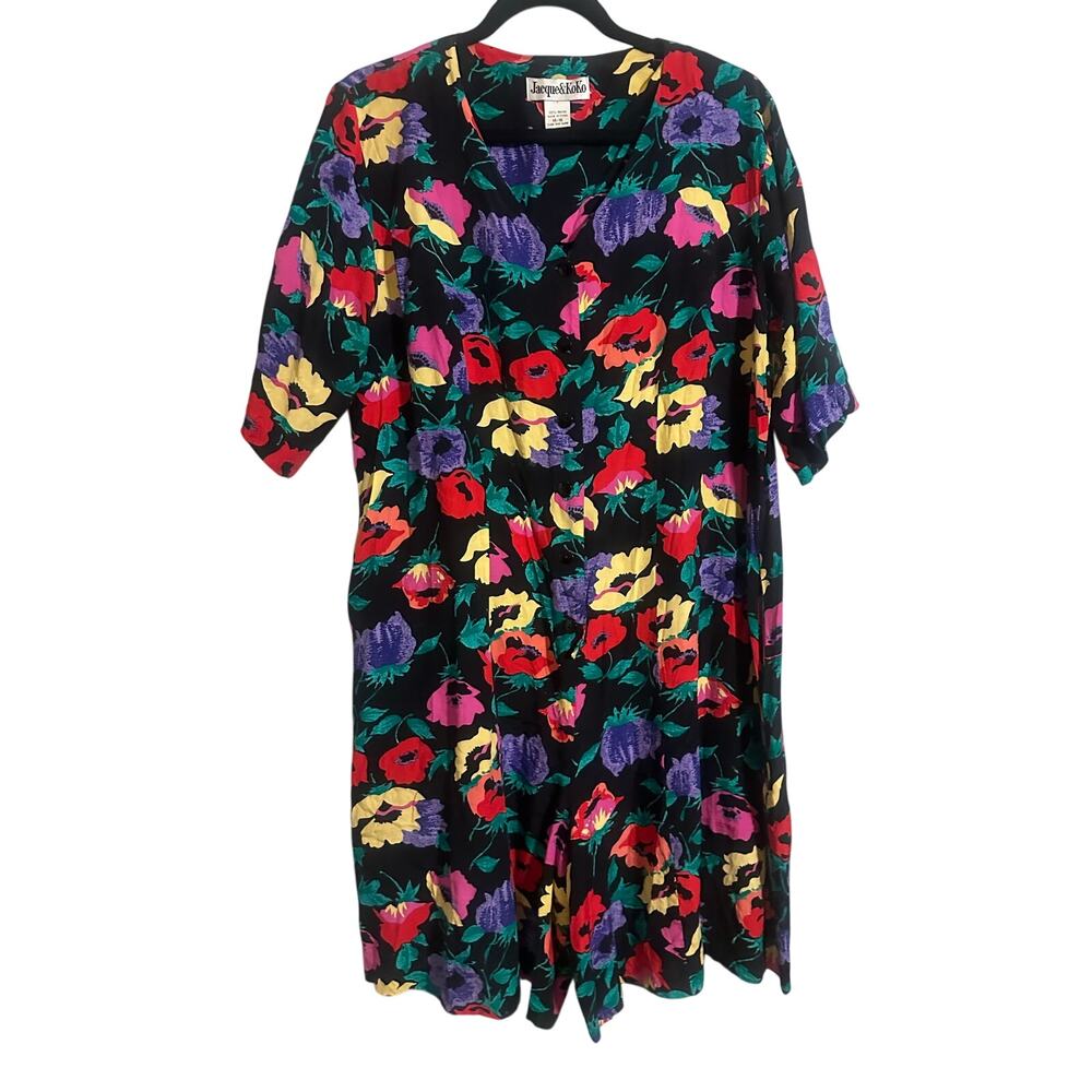 Vintage Jacque & KoKo Floral Rayon Dress 14/16 80s 90s